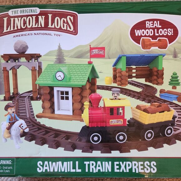 Lincoln Logs Sawmill Express Train Knex 2019 Real Wood Logs Missing 3 Pieces - Picture 1 of 16